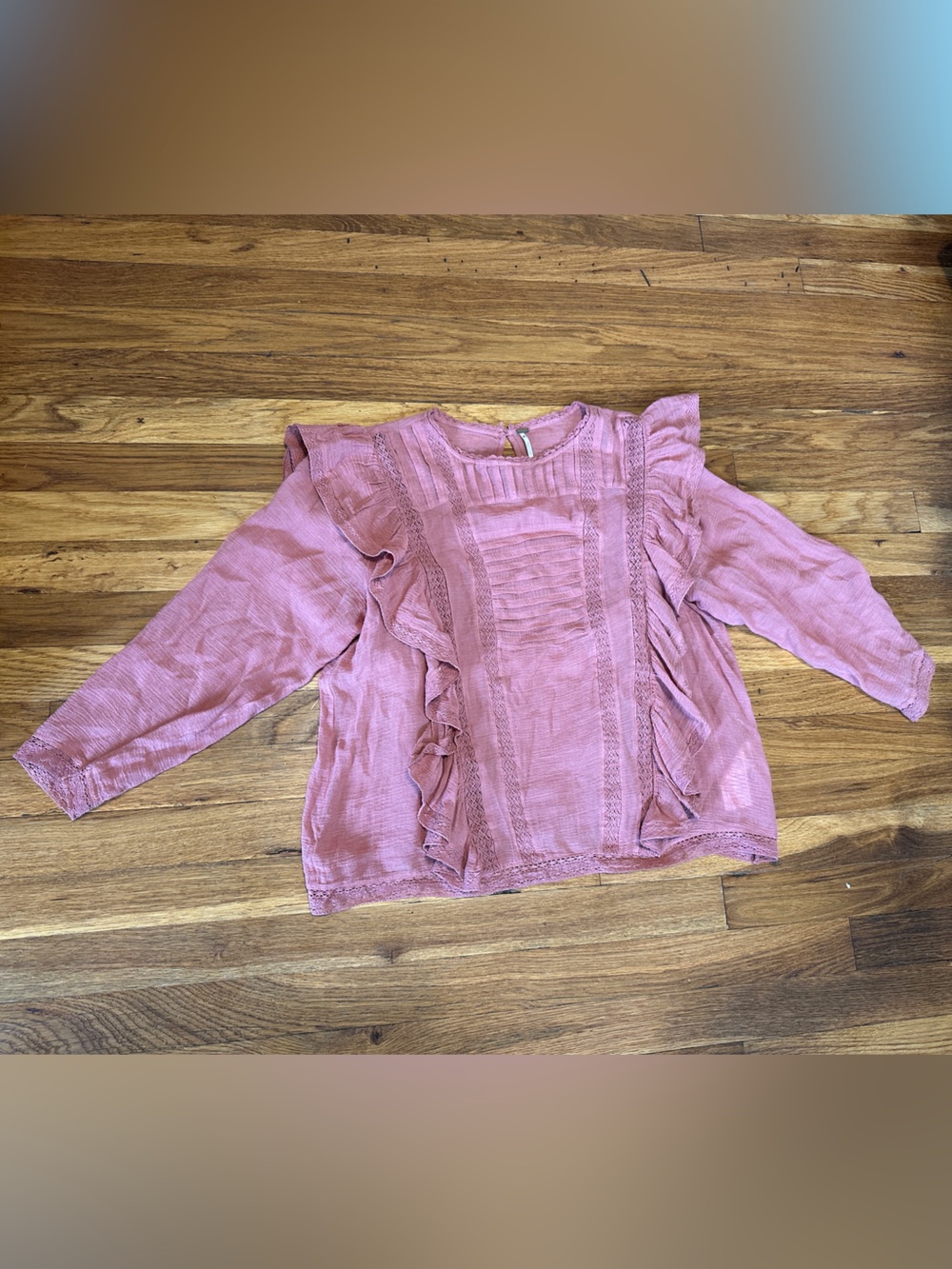 Free People Dusty Rose Lace-Trim Top Size Large